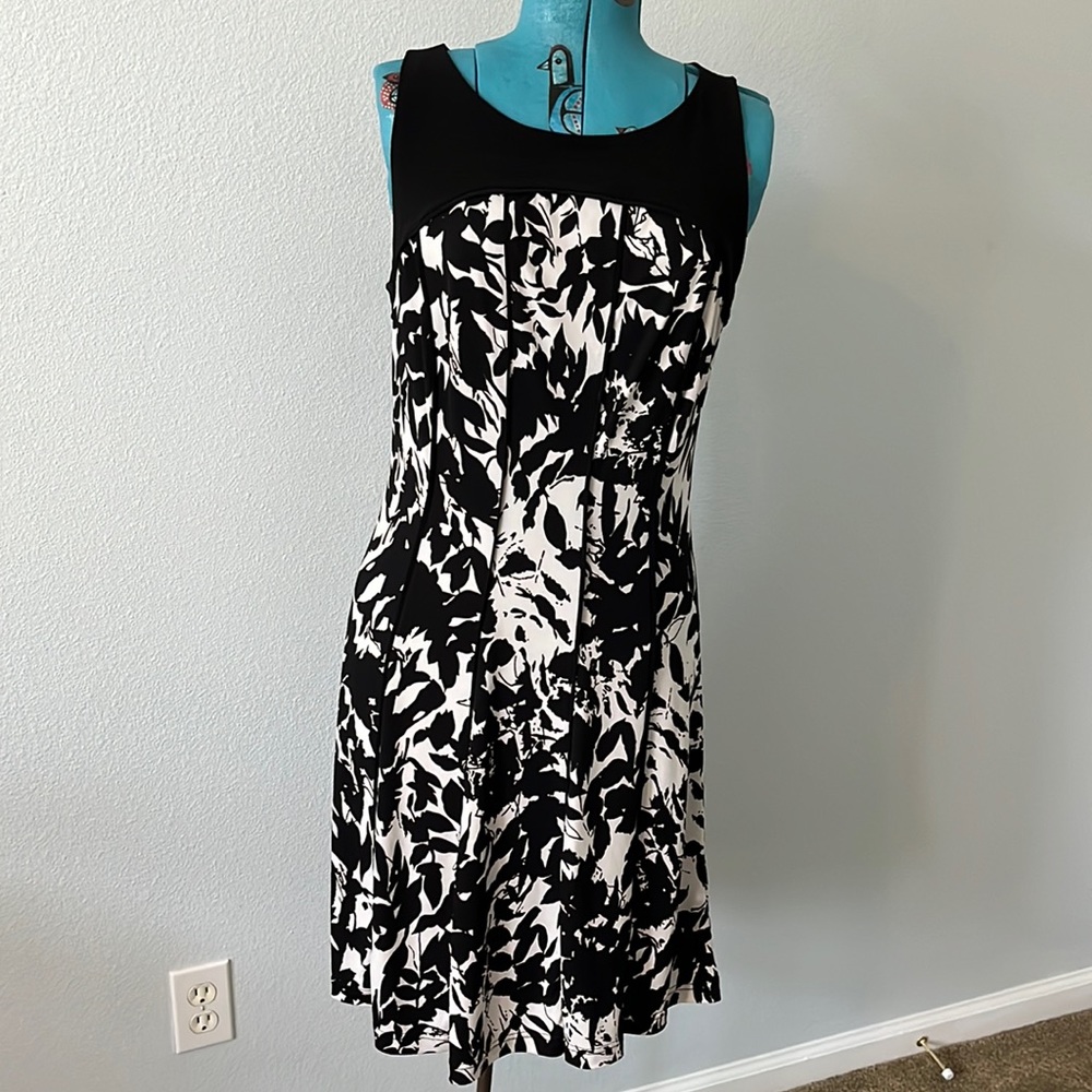 Black and White Print Fit and Flare Dress